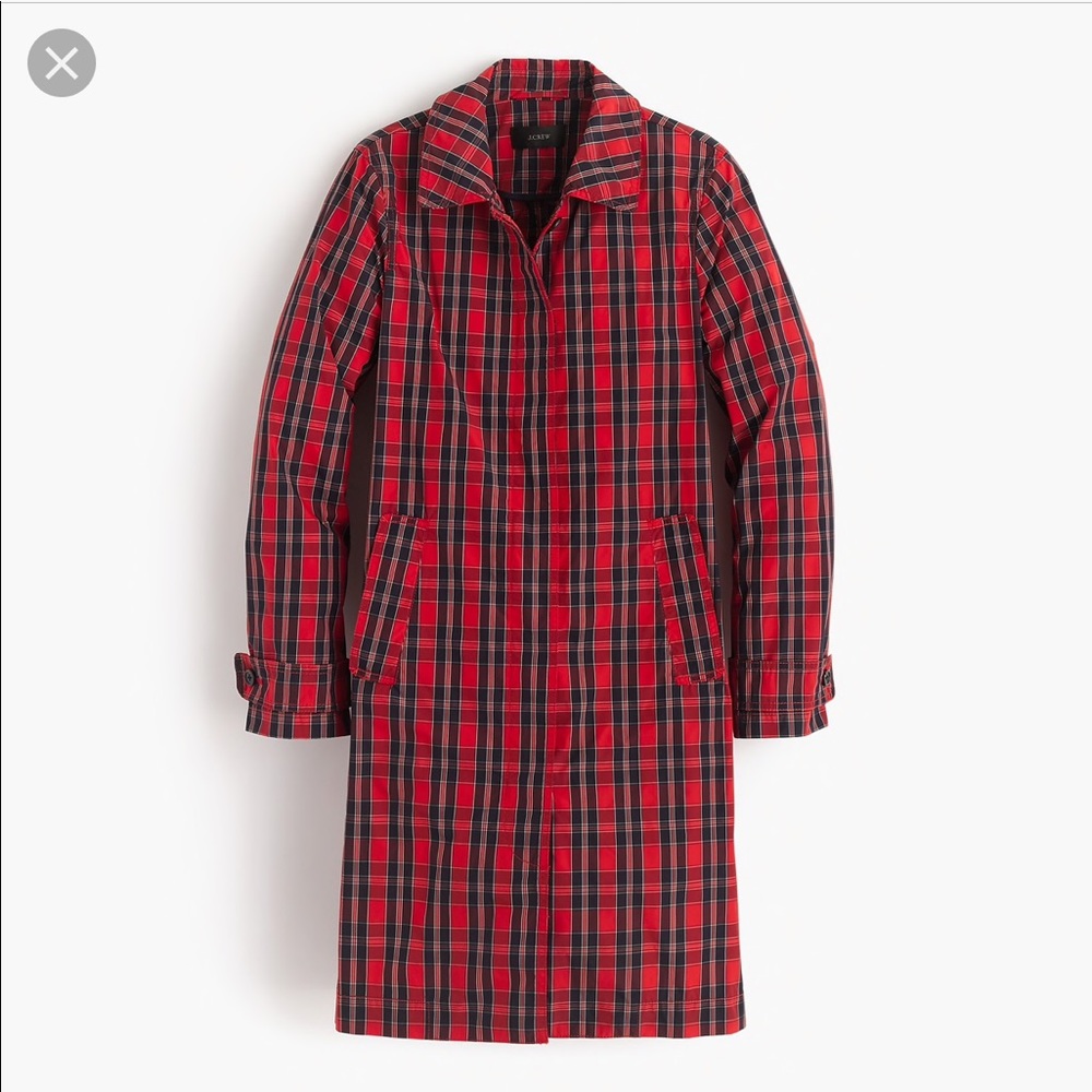 J. Crew collection red and blue plaid raincoat